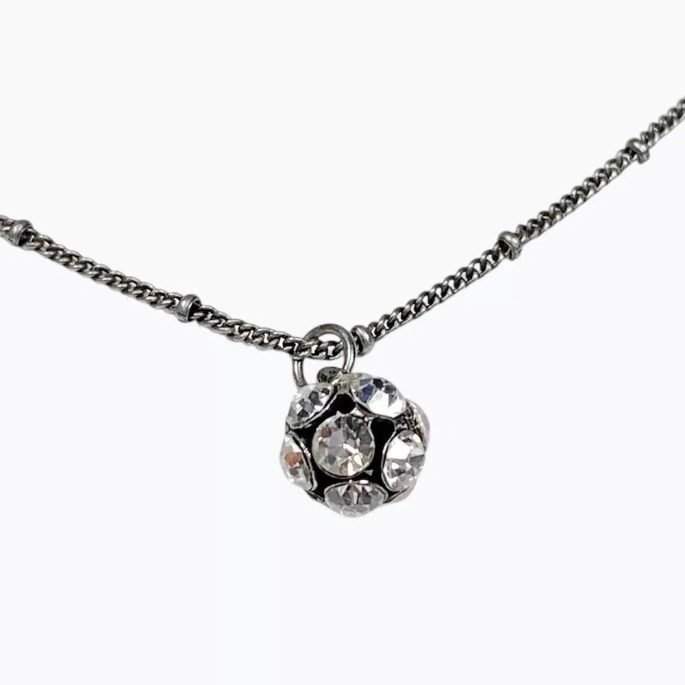 VCLM Rhinestone Ball Pendant Necklace Gray Chain Disco Bling Fashion Jewelry